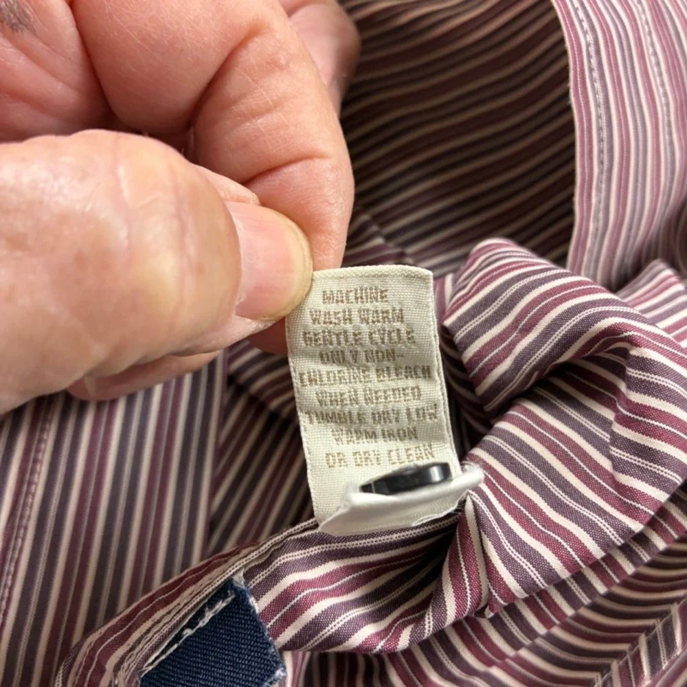 Banana Republic Mens Large Classic Fit Striped Button Down Shirt Burgundy Brown